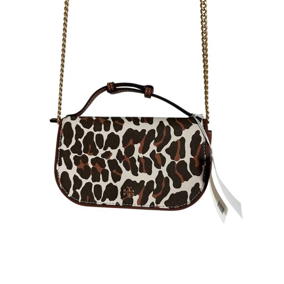 Tory Burch Emerson Printed Top Handle Crossbody In Leopard Print Chainlink NWT - Picture 4 of 15